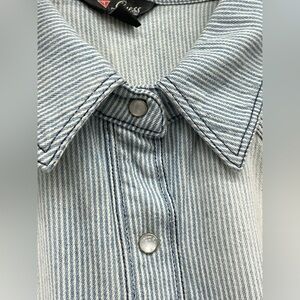 Guess Denim Pearl Snap Button Down Shirt, Size L (Fits S)